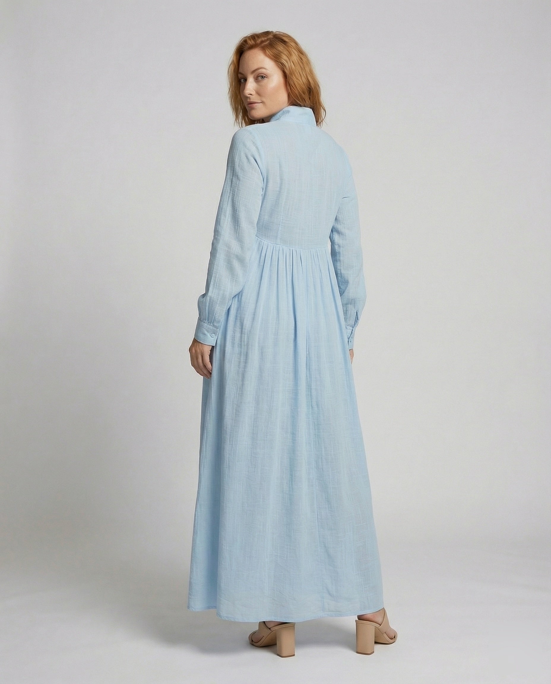 Seraphina | Gathered Waist Button Front Maxi Shirt Dress
