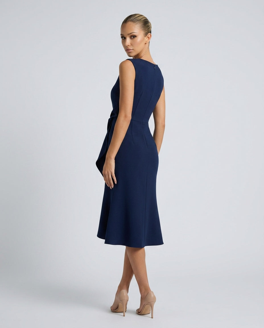 Thea | Sleeveless Draped Asymmetric Midi Dress