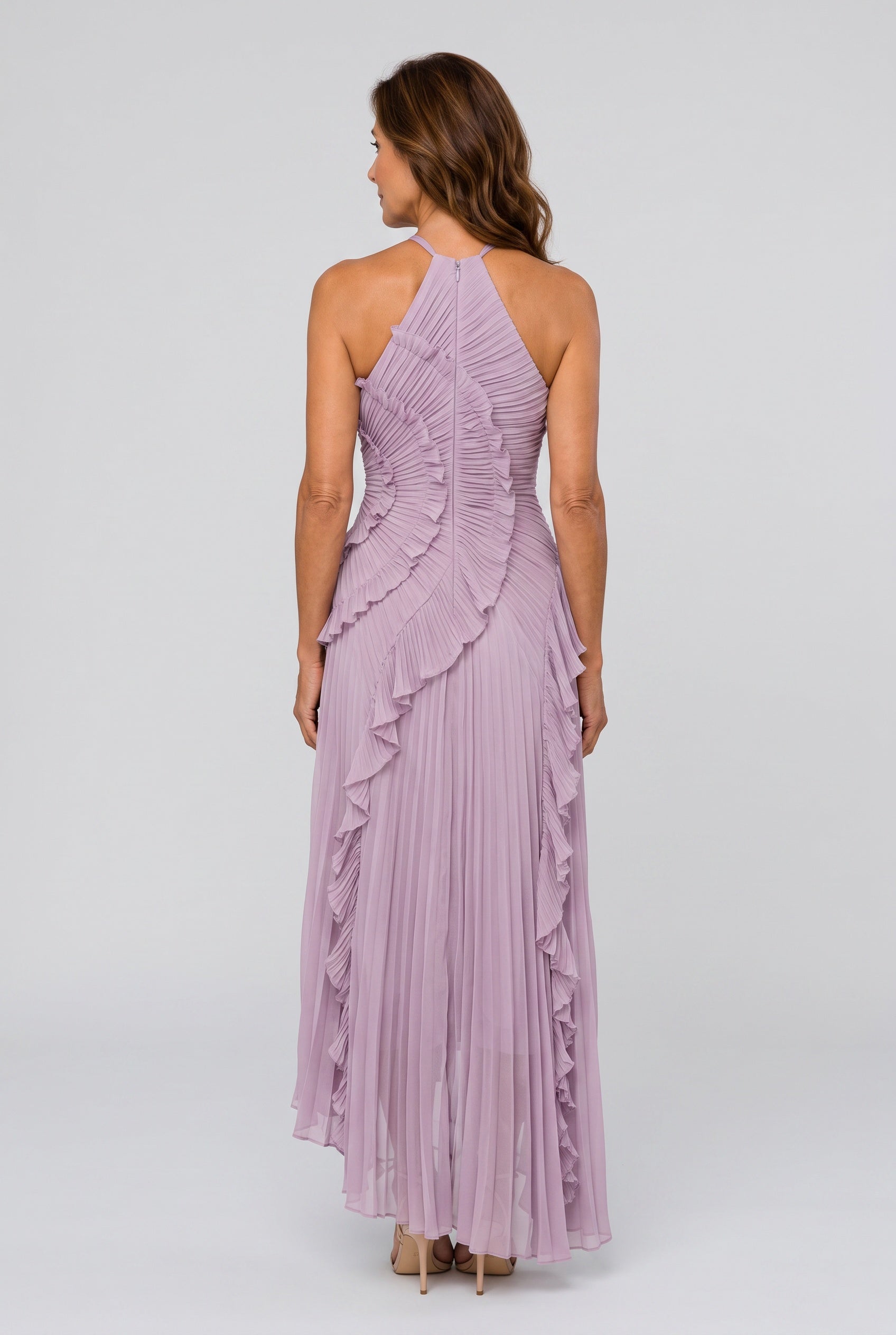 Nina | Pleated Asymmetric Ruffle Maxi Dress