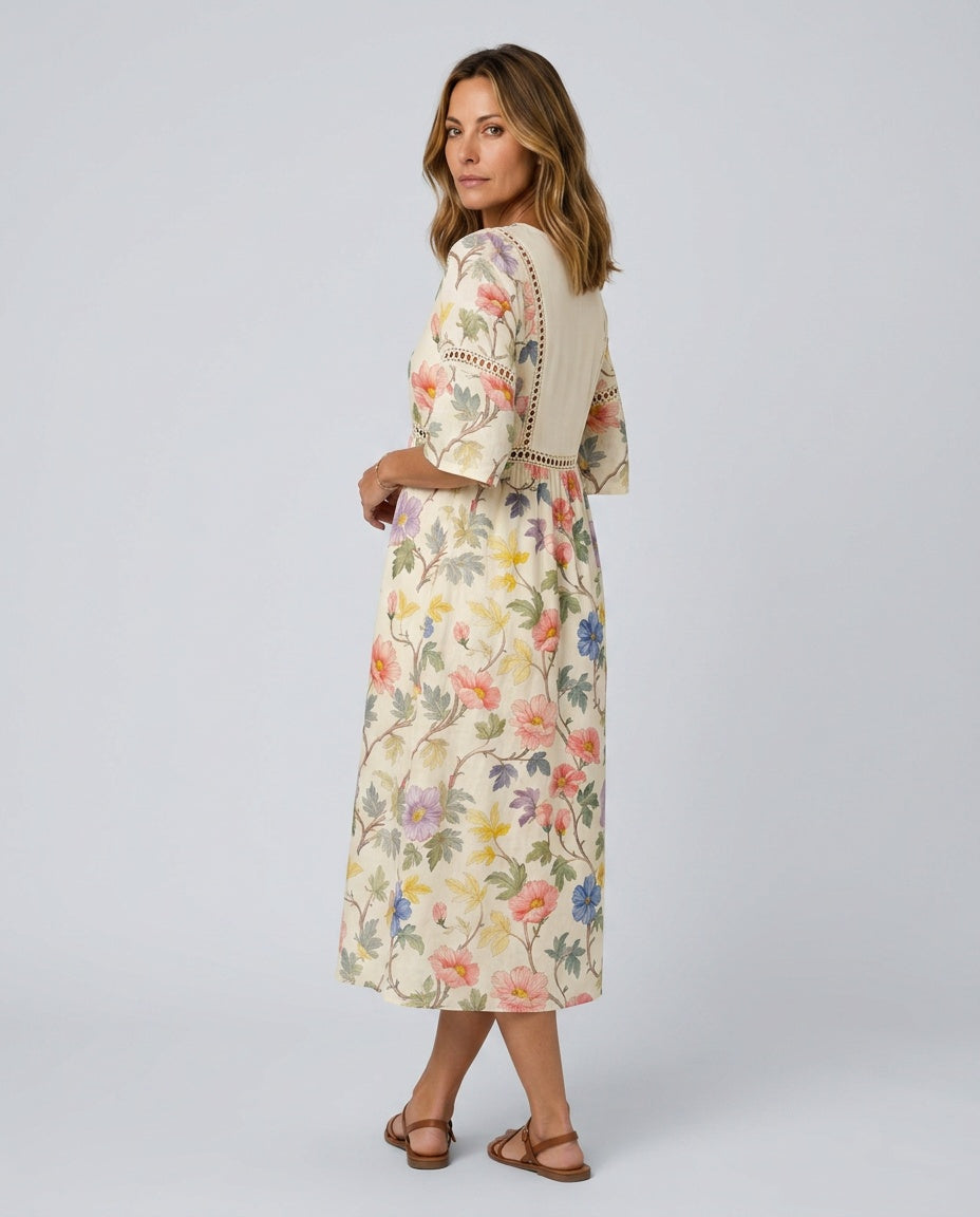 Delphine | Floral Linen-Blend Midi Dress