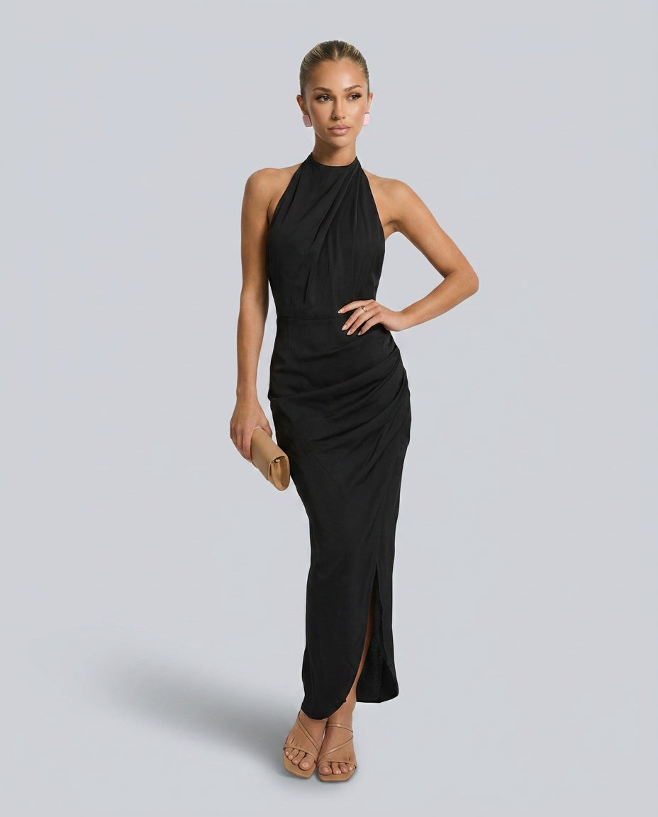 Mirène | Halter Neck Wrap Formal Maxi Dress