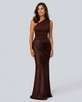 Talia | Draped Waist Satin-Look Maxi Dress