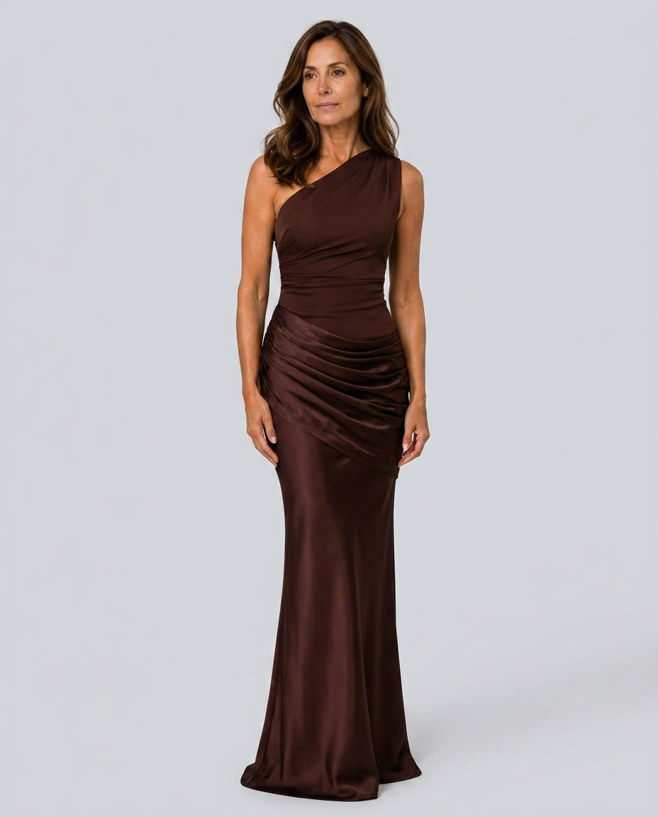 Talia | Draped Waist Satin-Look Maxi Dress