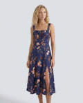 Valentina | Lace-Up Floral Ruched Midi Dress