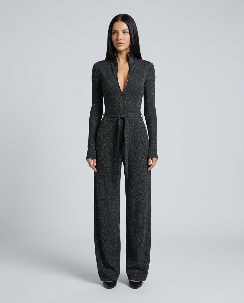 Zara | Knit Sparkling Zipper-Front Jumpsuit