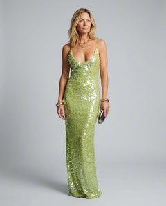 Seraphine | Open Back Green Sequin Maxi Dress