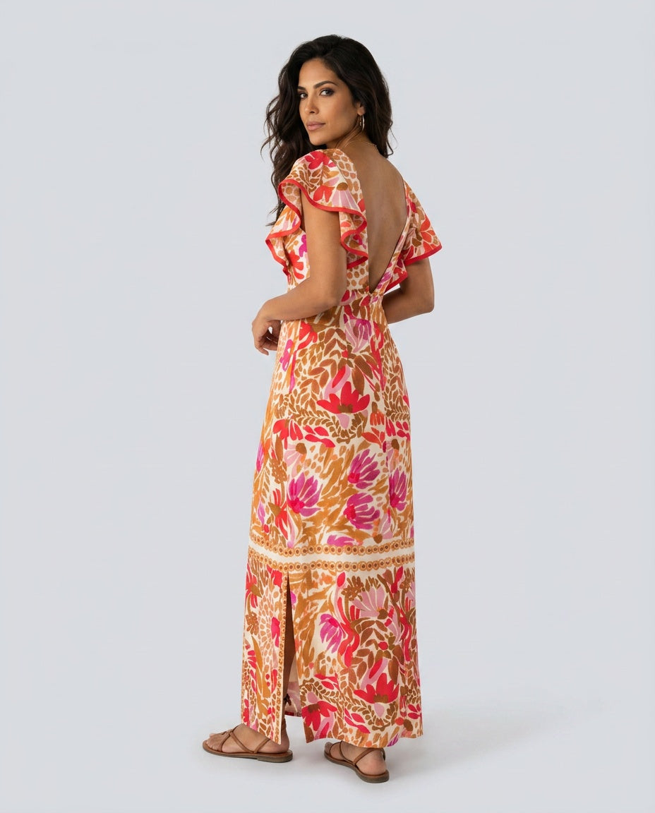 Tessa | Floral Print Side Slit Maxi Dress