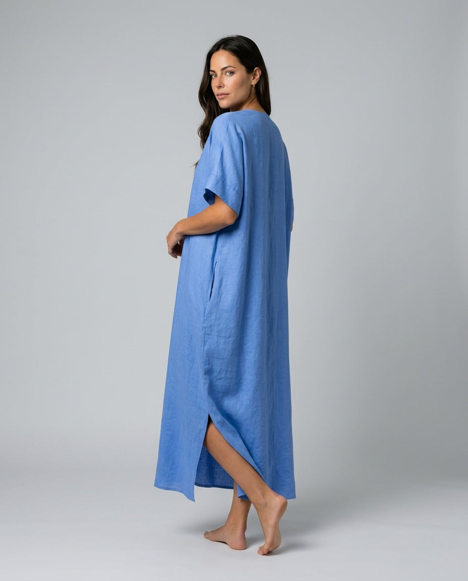 Malena | V-Neck Flowy Linen-Blend Midi Dress
