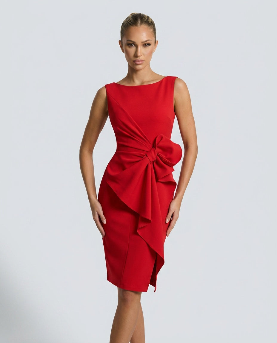 Cora | Midi Bow Detail Sleeveless Party Dress