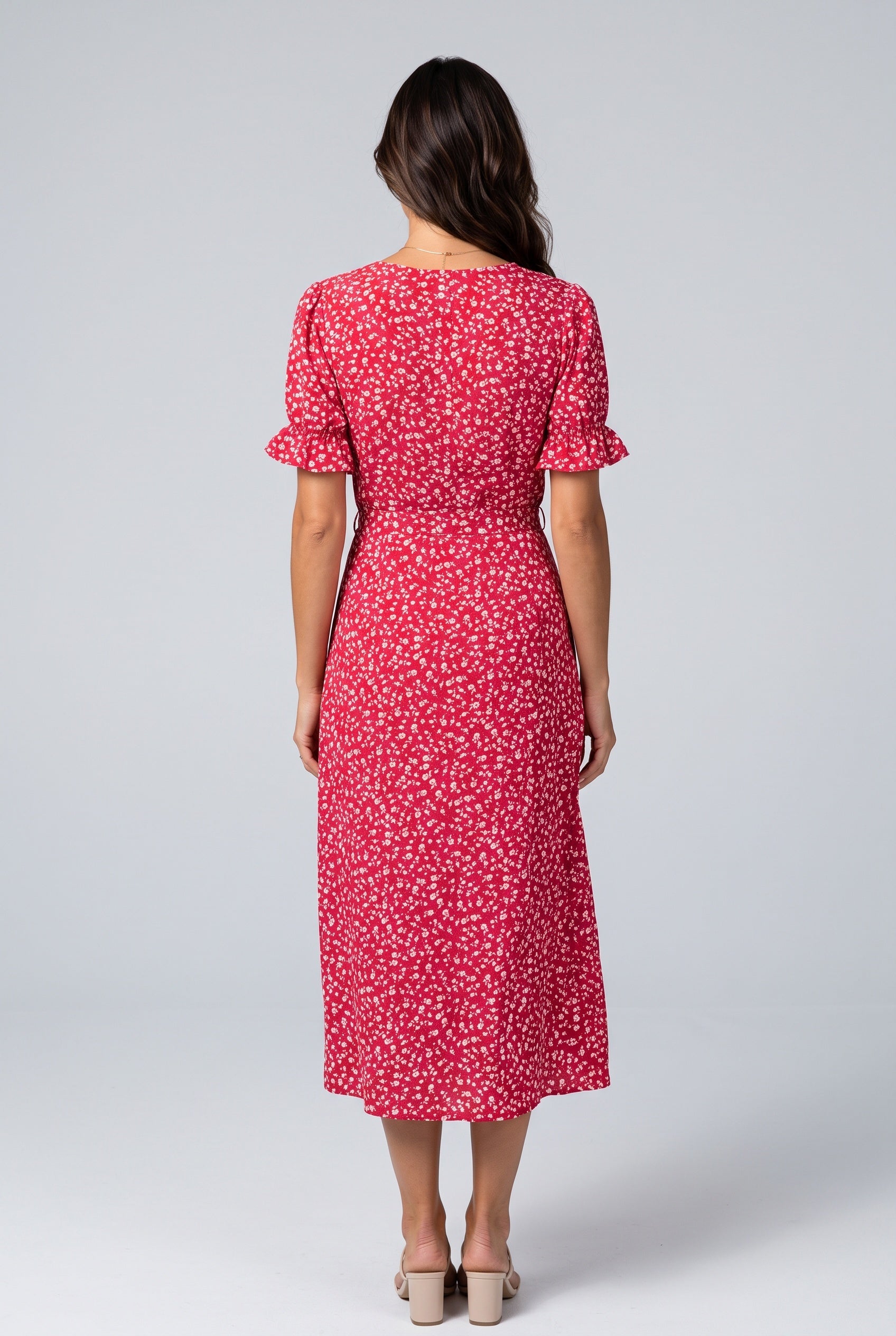 Greta | V-Neck Wrap Short Sleeve Midi Dress