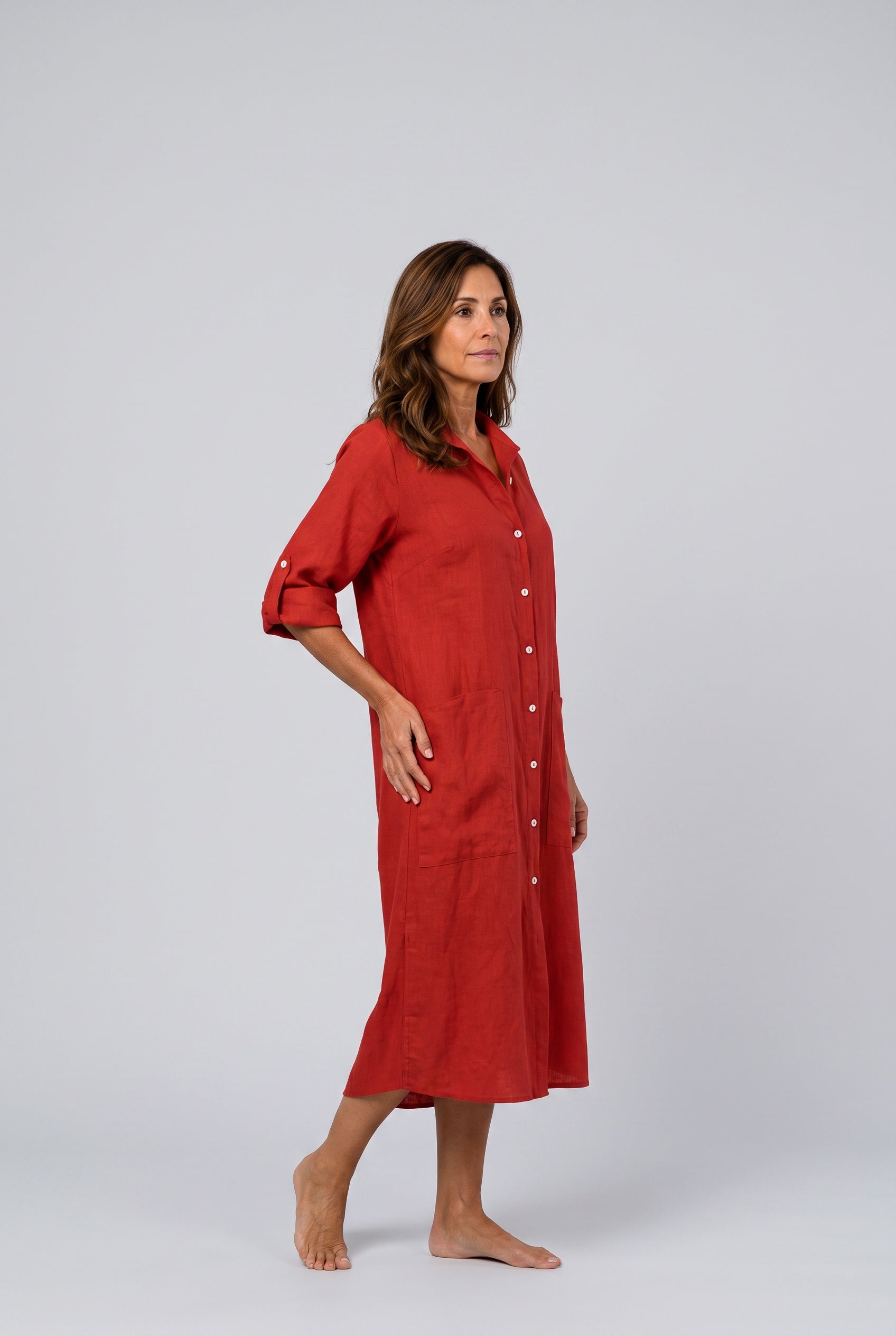 Leticia | Button Front Midi Shirt Dress with Pockets