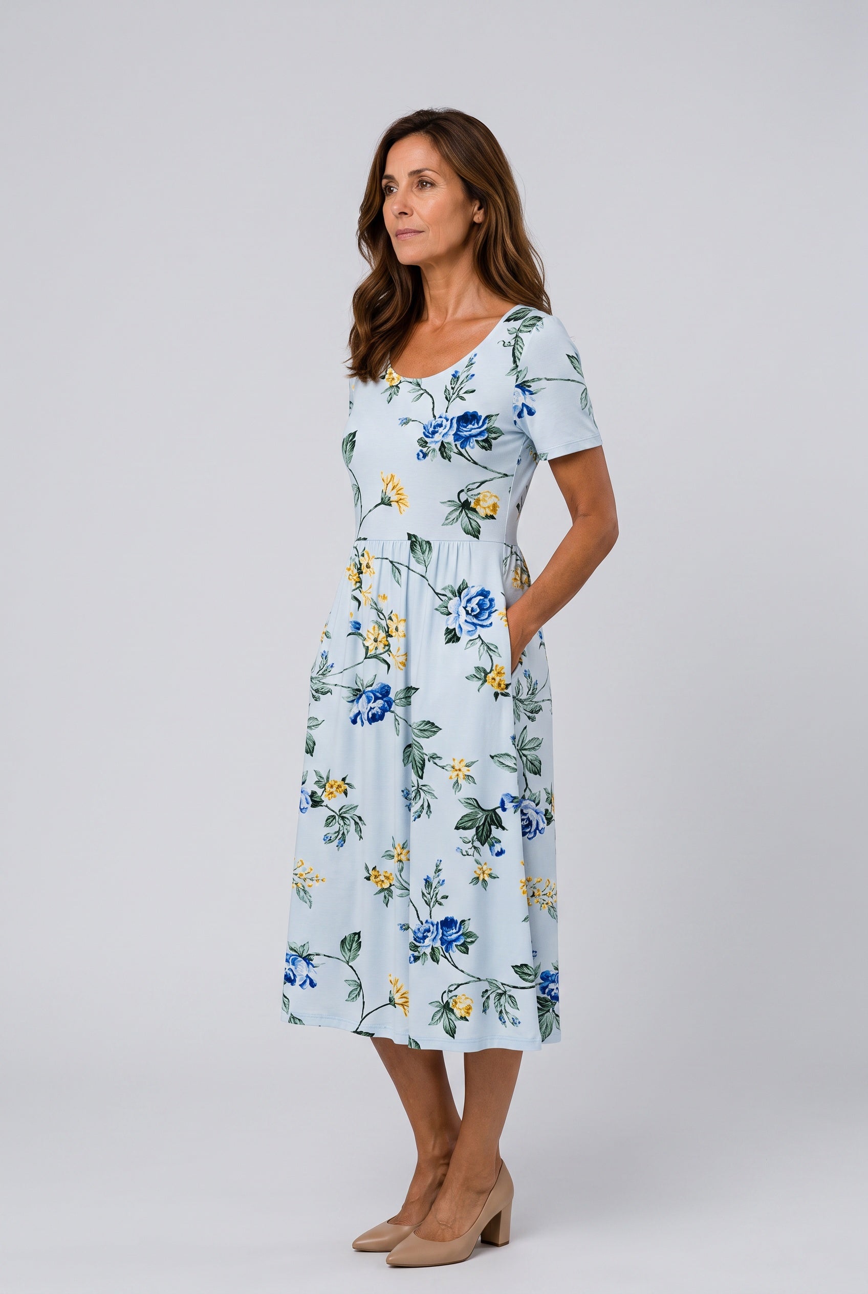 Leona | Floral Short Sleeve Midi Dress