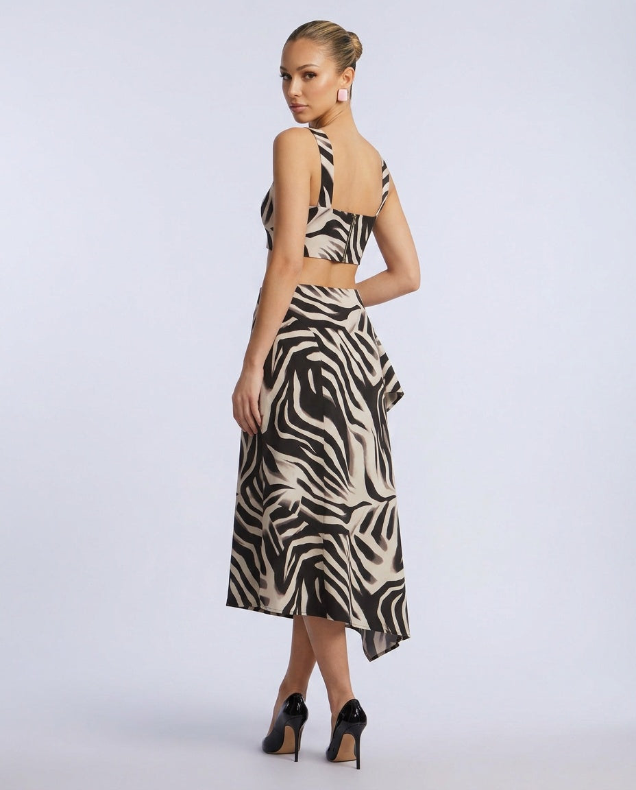 Saraya | Leopard Print Ruffle Midi Skirt Set