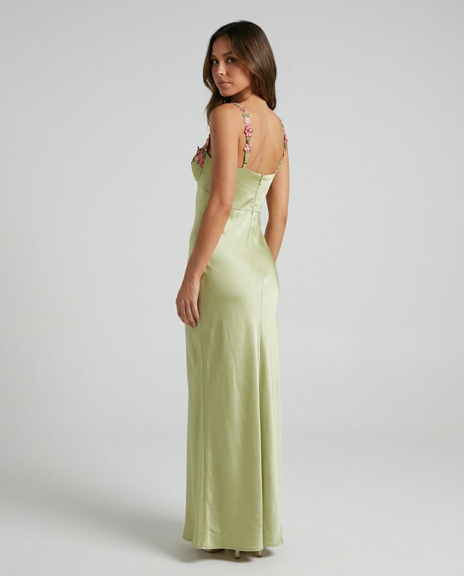 Mabel | Floral Strap Light Green Maxi Dress