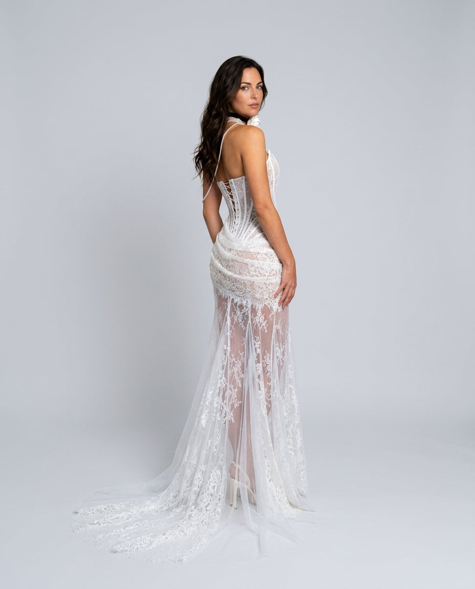 Célène | Lace Corset Strapless Mini Dress & Maxi Skirt Set
