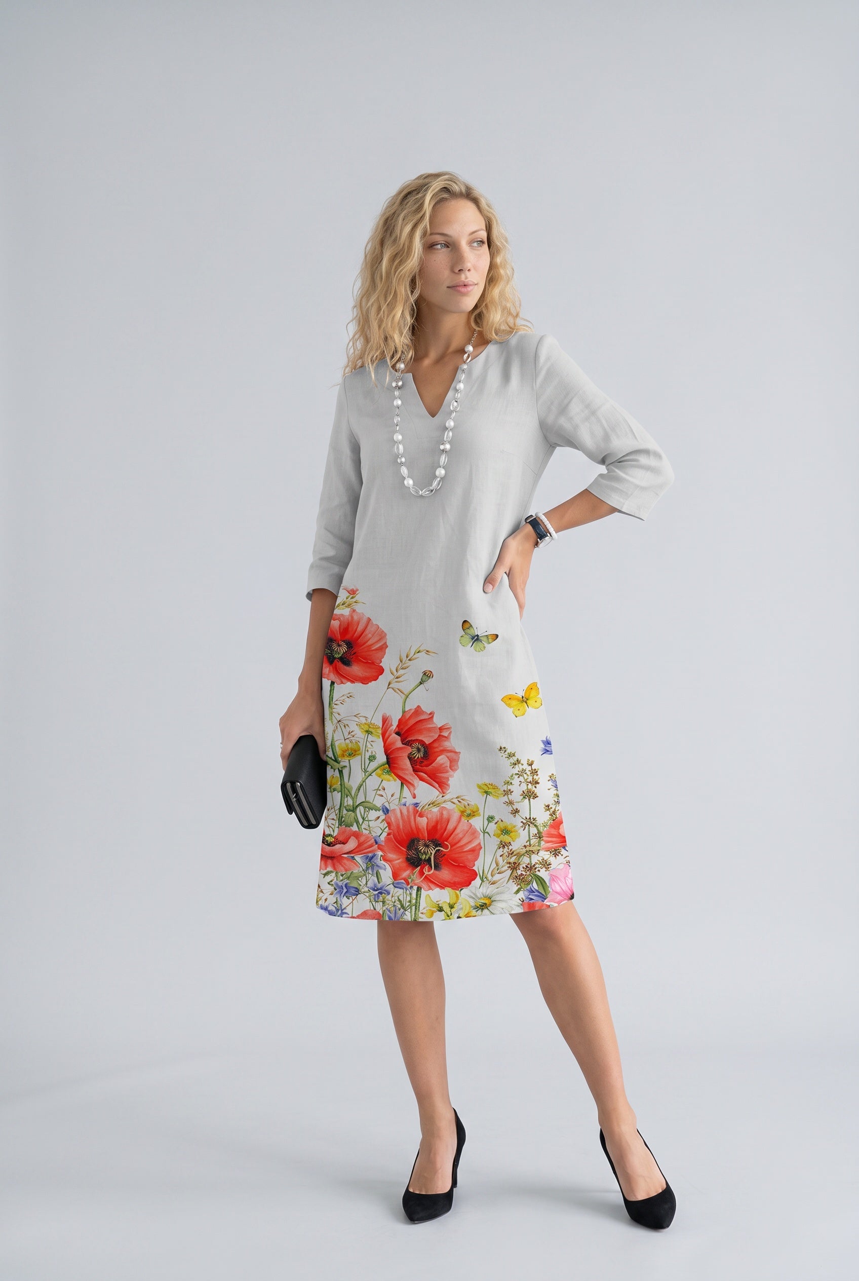 Xenia | Round Neck Short Sleeve Midi Dress