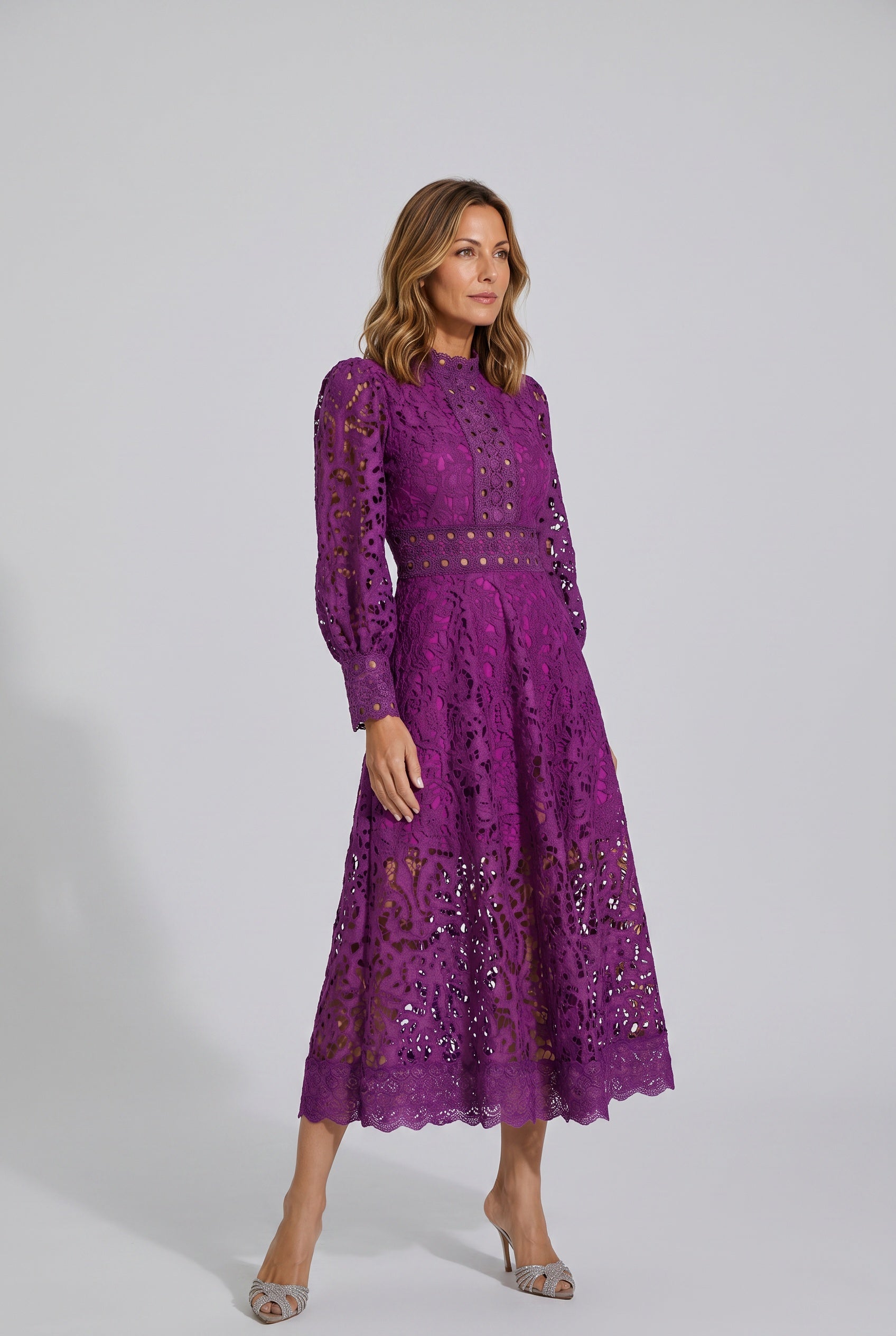 Mia | Long Sleeve Lace Midi Dress
