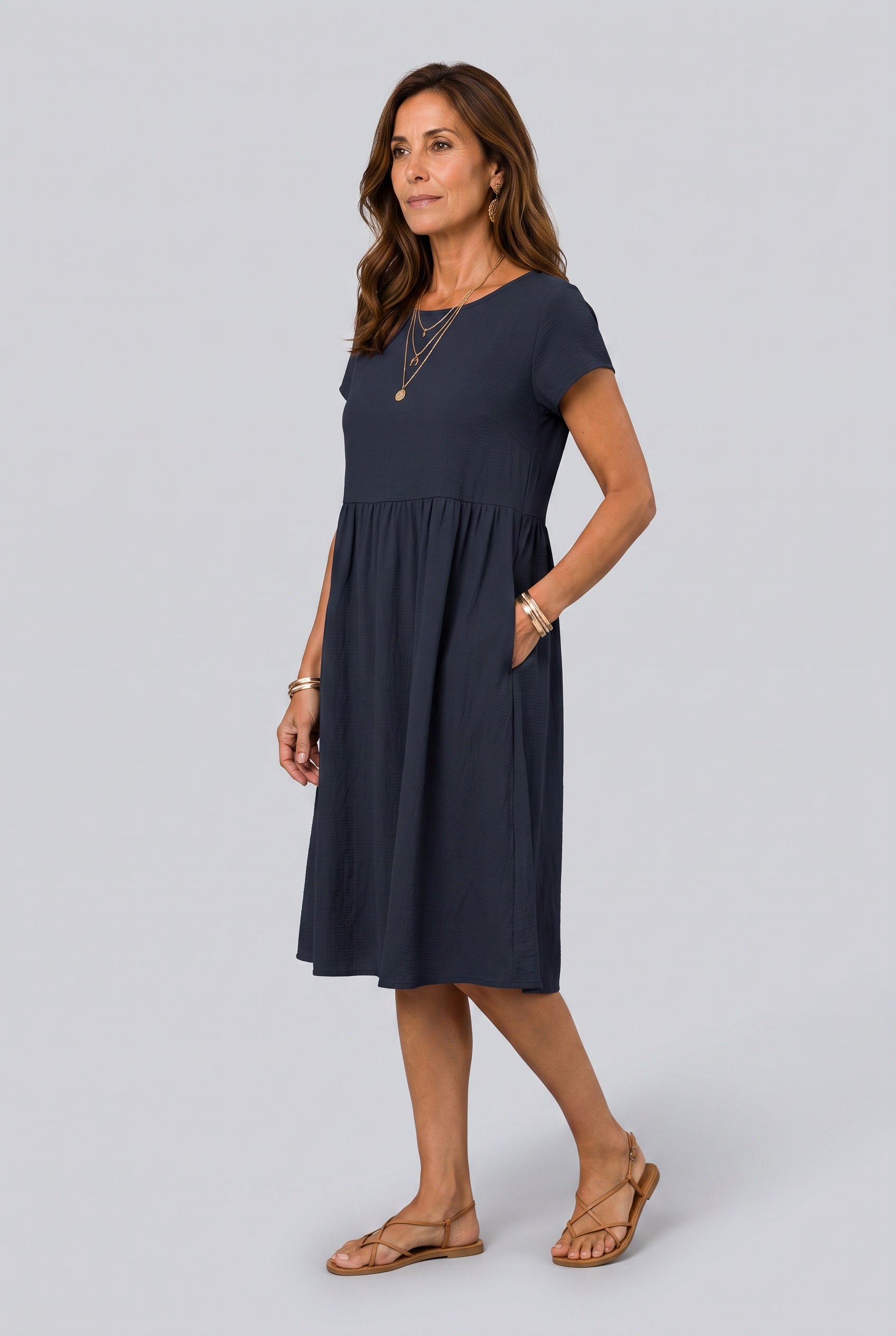 Colette | Short Sleeve Side Pocket Midi Dress