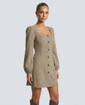 Hana | Square Neck Plaid Button Mini Dress