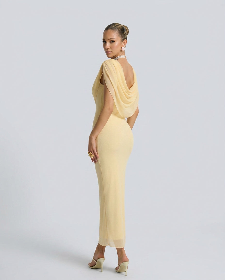 Solvei | Cowl Neck Sleeveless Yellow Maxi Dress