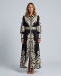 Ellie | Belted Paisley Embroidered Abaya Maxi Dress