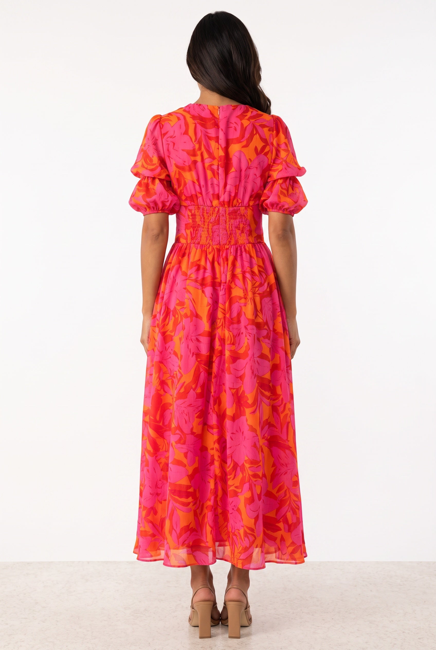 Cleona | Puffed Silhouette Short Sleeve Maxi Dress