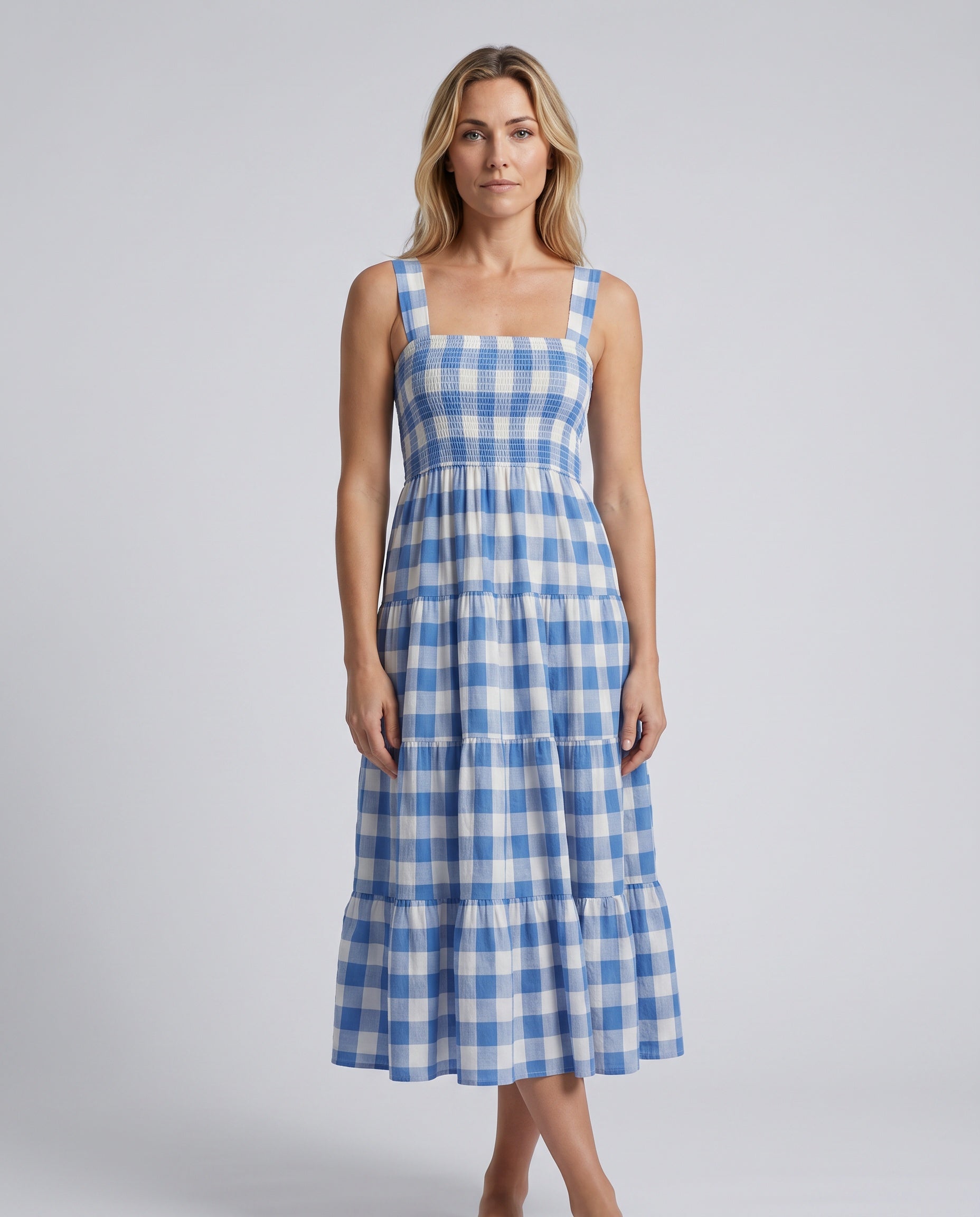 Sierra | Gingham Tiered Midi Dress