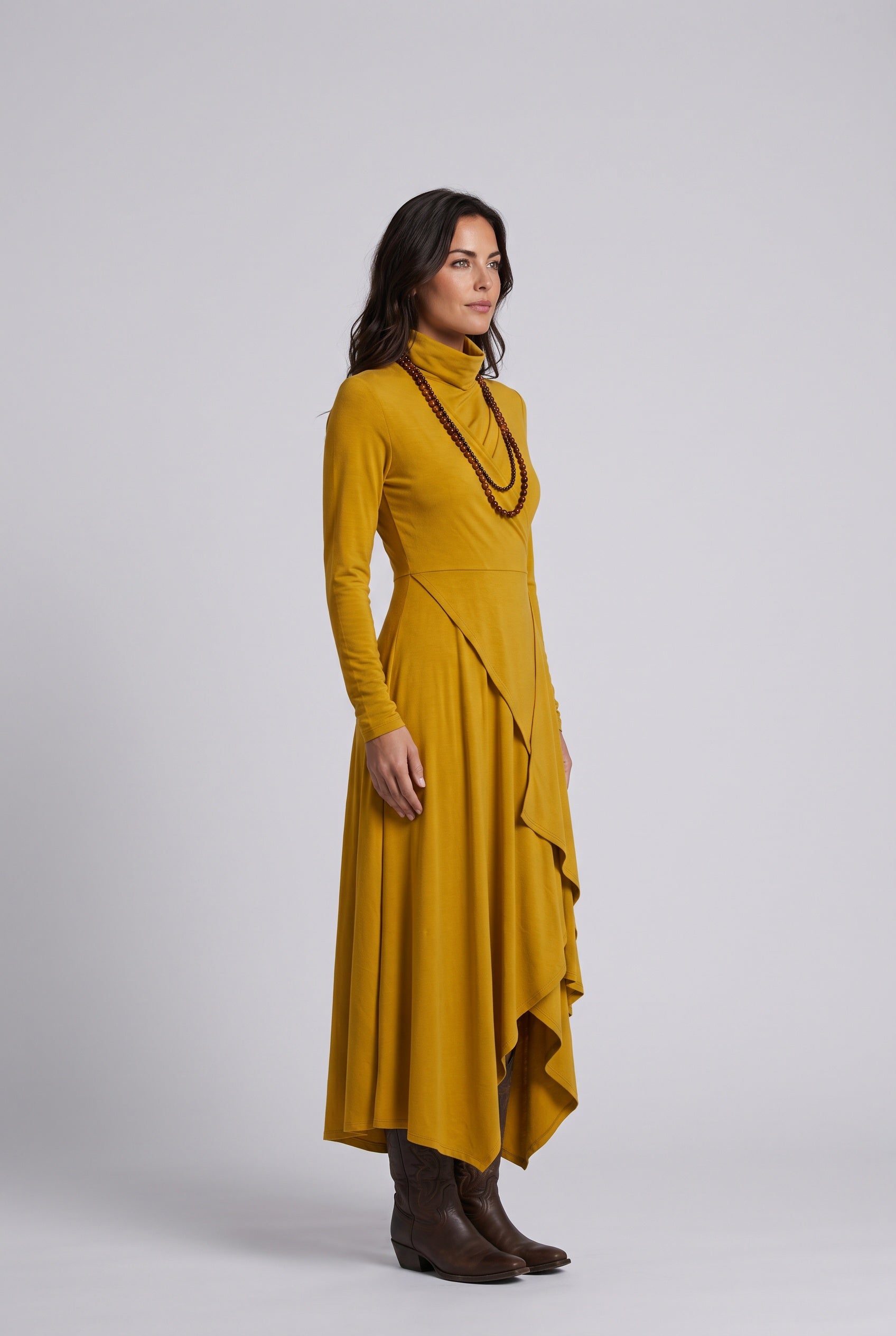 Bianca | Asymmetric Draped Turtleneck Maxi Dress