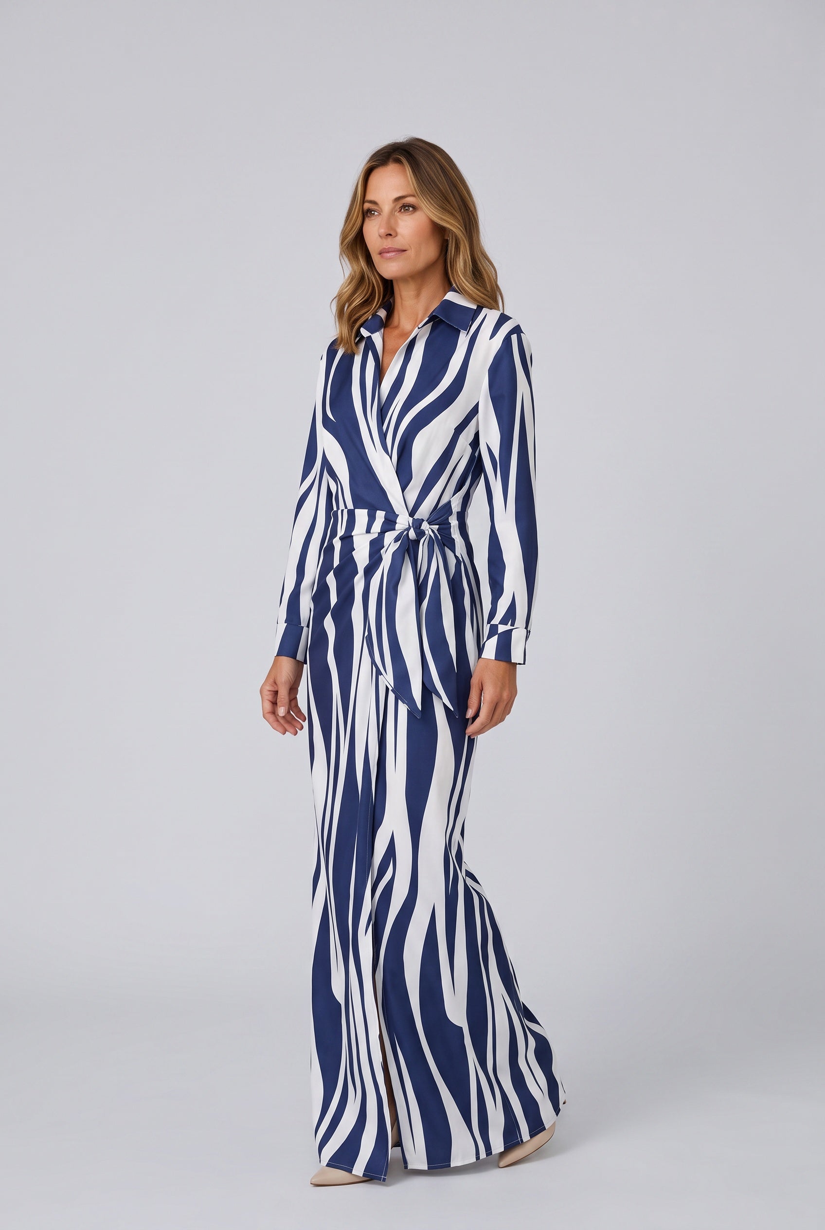 Amara | Leaf Print V-Neck Wrap Maxi Dress
