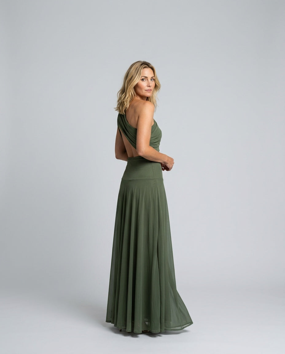 Saskia | One-Shoulder Pleated Maxi Dress