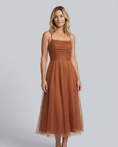 Selene | Spaghetti Strap Flowy Mesh Midi Dress