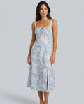 Amara | Floral Ruched Spaghetti Strap Midi Dress