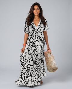 Nina | Abstract Print V-Neck Maxi Dress