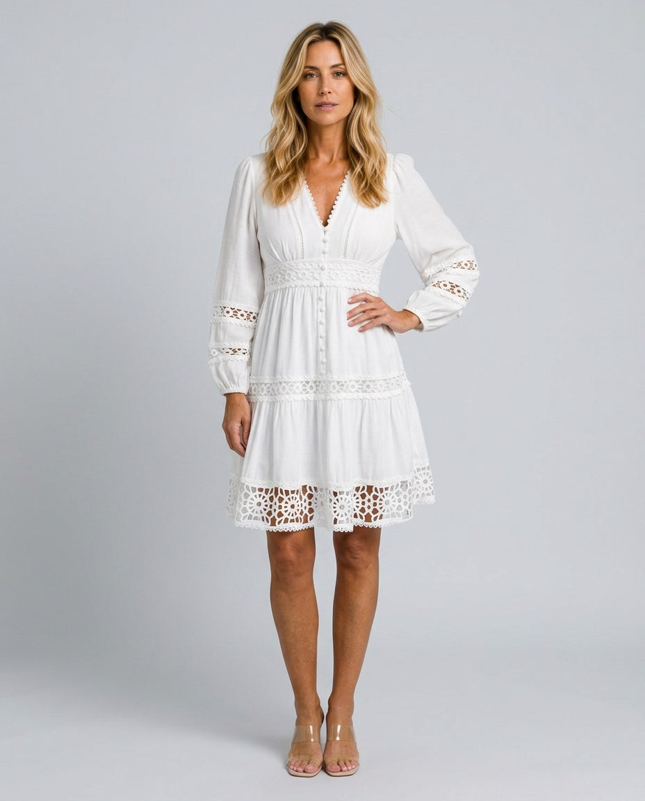 Ada | Vintage Lace-Trim Midi Dress